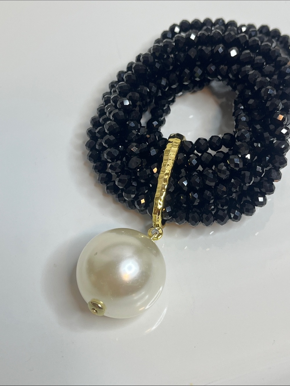 Gold & Black Pearl Charm Beaded Women's Bracelet - Picture 2 of 7